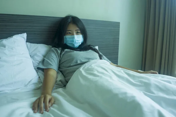 Virus Outbreak Young Beautiful Sad Worried Asian Chinese Woman Wearing — Stock Photo, Image