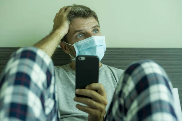 Épidémie Virus Portrait Dramatique Homme Malade Dans Masque Facial Médical — Photo