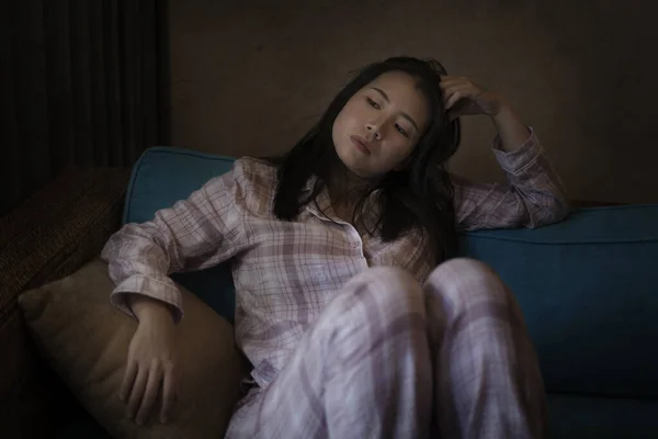 Dramatic Dark Portrait Young Beautiful Sad Depressed Asian Chinese Woman — Stock Photo, Image