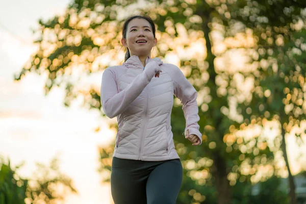 Ejercicio Correr Aire Libre Joven Mujer Japonesa Asiática Feliz Dedicada — Foto de Stock