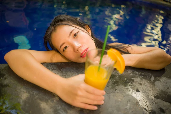 Szabadban Nyári Életmód Portré Fiatal Gyönyörű Boldog Ázsiai Japán Bikini — Stock Fotó