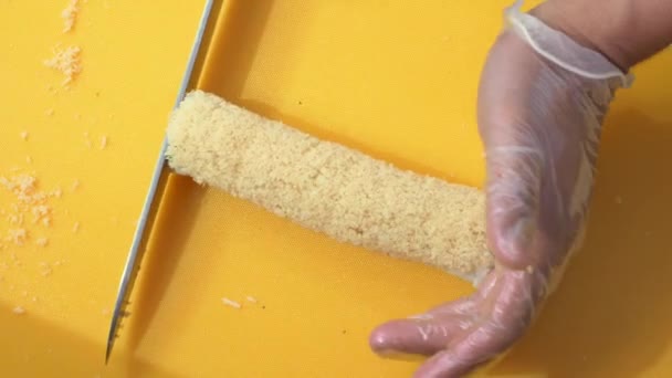 Handen Handschoenen Van Aziatische Professionele Chef Kok Bereiden Heerlijke Gezonde — Stockvideo
