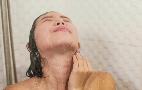 Casa Estilo Vida Retrato Joven Hermosa Feliz Mujer China Asiática — Foto de Stock