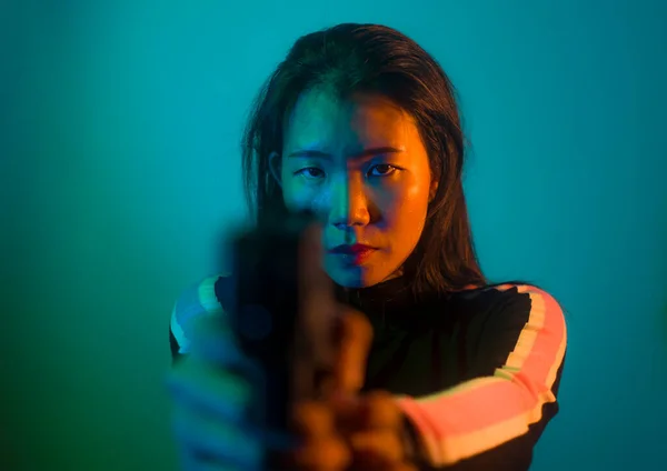 Edgy Cinematic Portrait Young Attractive Dangerous Special Agent Woman Asian — Stock Photo, Image