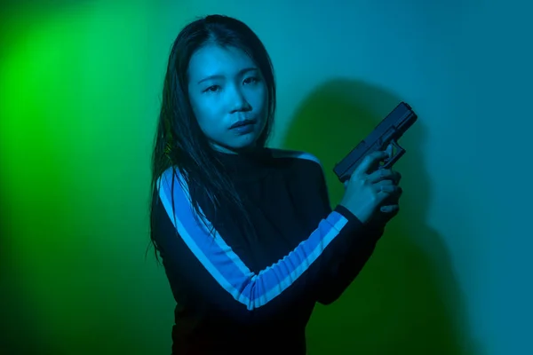 Cinematic Portrait Young Attractive Dangerous Special Agent Woman Spy Asian — Stock Photo, Image