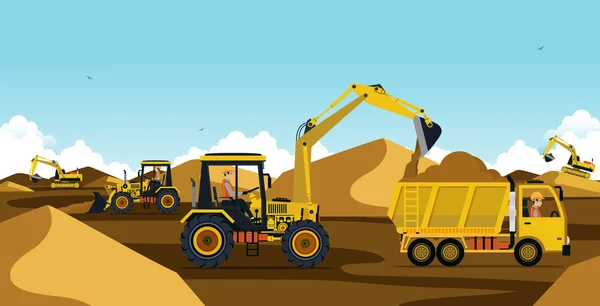 Excavators are working — Stock Vector