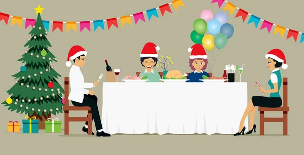 La famiglia stava festeggiando il Natale — Vettoriale Stock