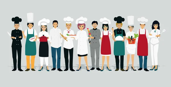 Chef hombres y mujeres en uniforme . — Vector de stock