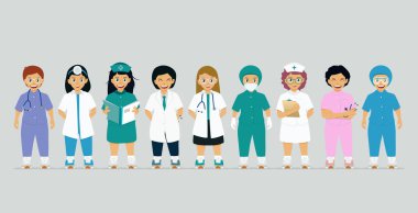 Doktor gri arka plan tıbbi üniformalı