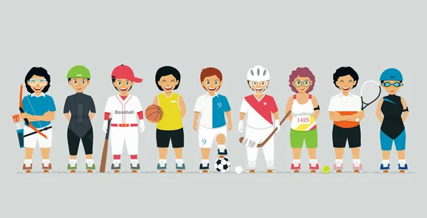 Молоді спортсмени в різних видах спорту — стоковий вектор