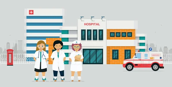 Doctor in front of hospital — Stock Vector