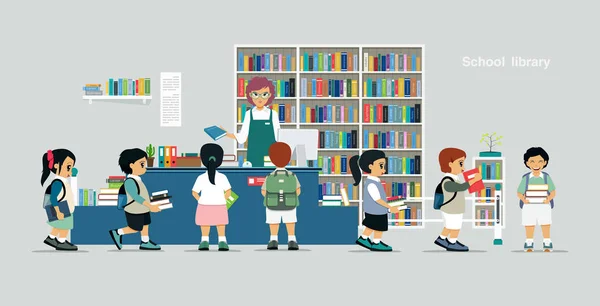 Τα παιδιά στη σχολική βιβλιοθήκη — Διανυσματικό Αρχείο
