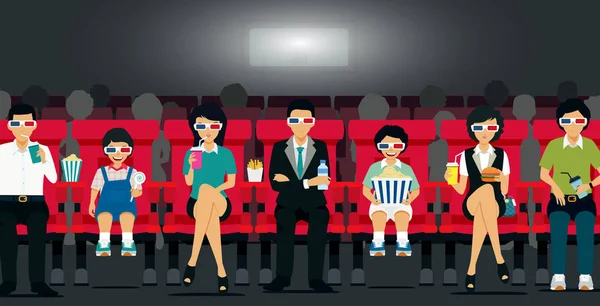 Famílias estão sentadas no cinema — Vetor de Stock