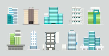 Gri arka planında ile konut ve ofis binaları.