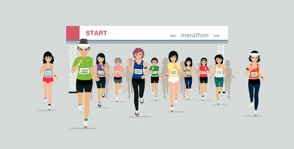 Maratona Corredores Iniciar Corrida Com Fundo Cinza —  Vetores de Stock