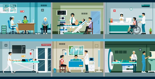 Doktorlar Tedavi Hastanede Hasta Danışmanlık — Stok Vektör
