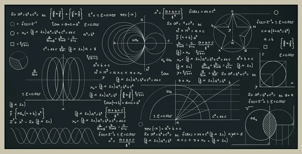 黑板上有数字的数学和科学公式 — 图库矢量图片