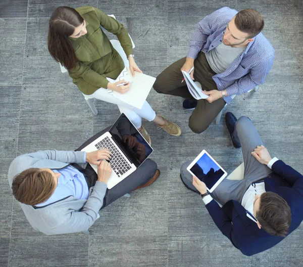 Top view of working business group sitting during corporate meeting. — Stock Photo, Image