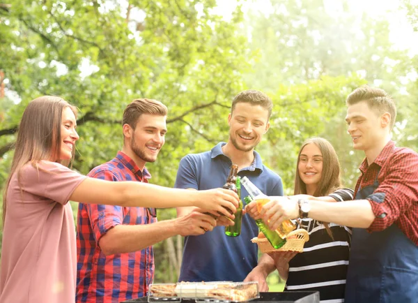 Arkadaşlar bira Barbekü doğada, kızartma.