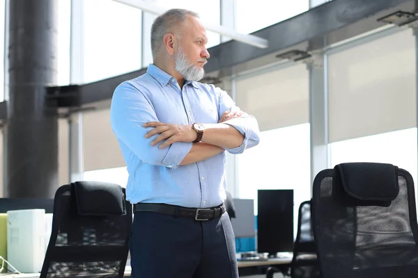 Confident pensive mature business man in modern office. — Stock Photo, Image