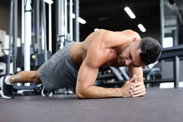 Portrait Fitness Man Doing Planking Exercise Gym — Stock Photo, Image