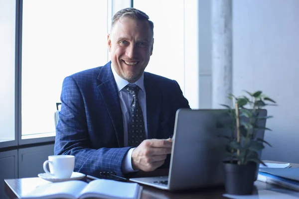 Elegant Mature Businessman Analyzing Data While Working Office — Stock Photo, Image