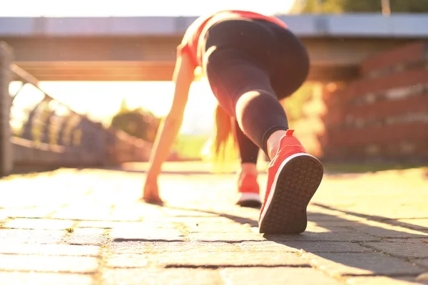 Von Oben Rückansicht Einer Jungen Frau Sportkleidung Die Beim Laufen — Stockfoto