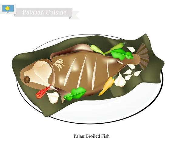 Pescado asado palao, un plato popular de Palaos — Vector de stock