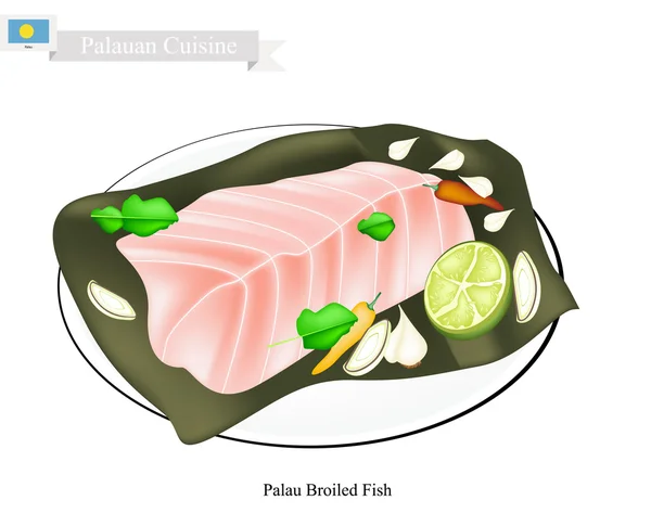 Palauaans geroosterd vis, een populair gerecht van Palau — Stockvector