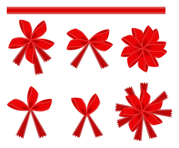 Set of 6 Red Bows and Ribbons — Stock Vector