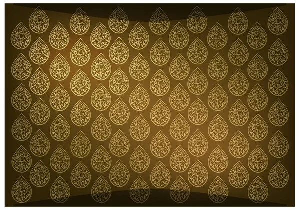 Golden Brown Thai Vintage Wallpaper Background with Foral Pattern — Stock Vector