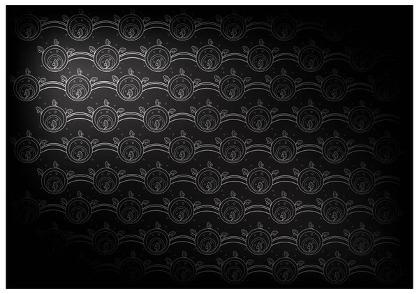 Black Thai Vintage Wallpaper Background with Wave Pattern