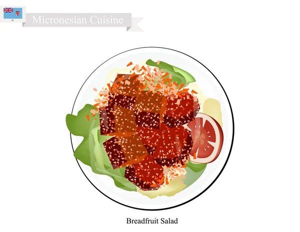 Αρτόδεντρο σαλάτα με κρέας, δημοφιλές φαγητό στην Μικρονησία — Διανυσματικό Αρχείο