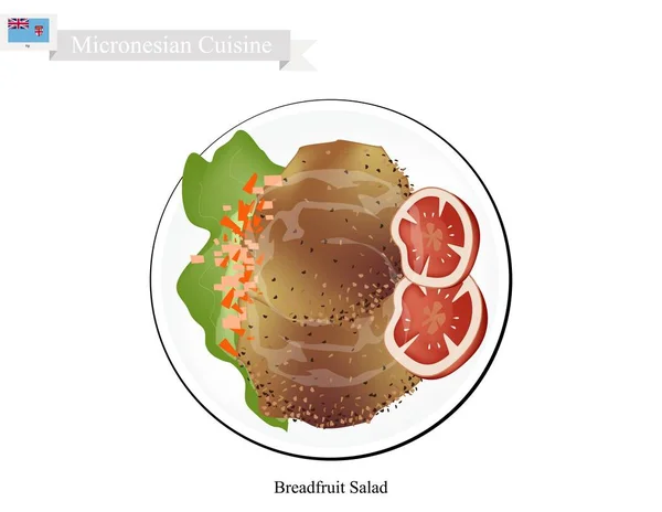 Broodvrucht salade met vlees, populaire voedsel in Micronesië — Stockvector