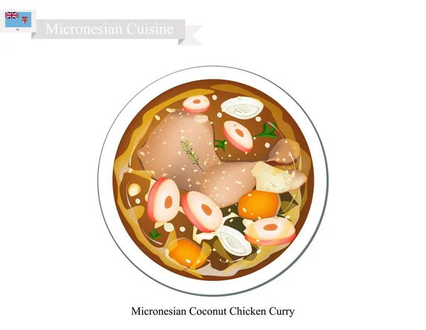 Curry de pollo al coco, el plato popular de Micronesia — Vector de stock