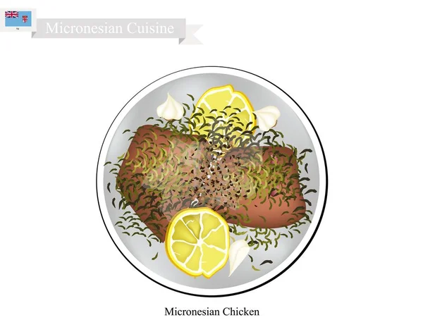 Pechuga de pollo a la parrilla, el plato popular de Micronesia — Vector de stock