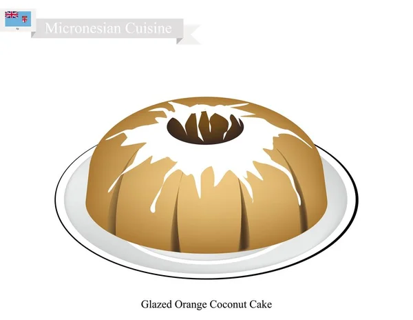 Pastel de coco naranja glaseado, postre famoso micronesiano — Vector de stock