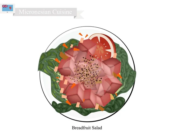 Breadfruit Salad with Fish, Popular Food in Micronesia — Stock Vector