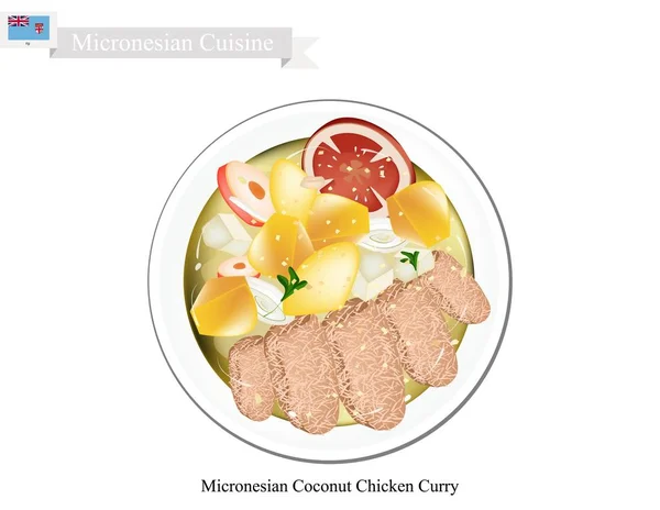 Curry de pollo al coco, el plato popular de Micronesia — Vector de stock