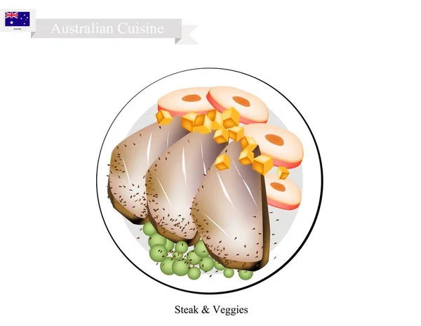 ステーキ ・野菜、オーストラリアの人気の料理 — ストックベクタ