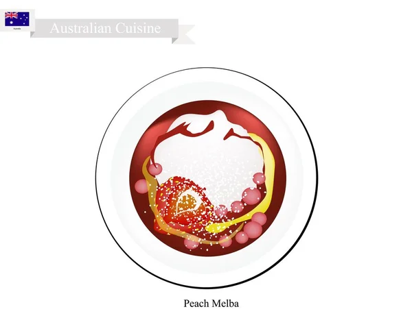 Sorvete de pêssego Melba, uma famosa sobremesa australiana — Vetor de Stock