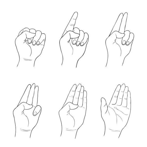 Σύνολο σκίτσο μετρώντας σημάδι χέρι ανθρώπινο χέρι — Διανυσματικό Αρχείο