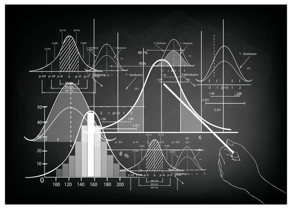 Ręka wskazuje odchylenie standardowe Diagram z próbki rozmiar wykresu — Wektor stockowy