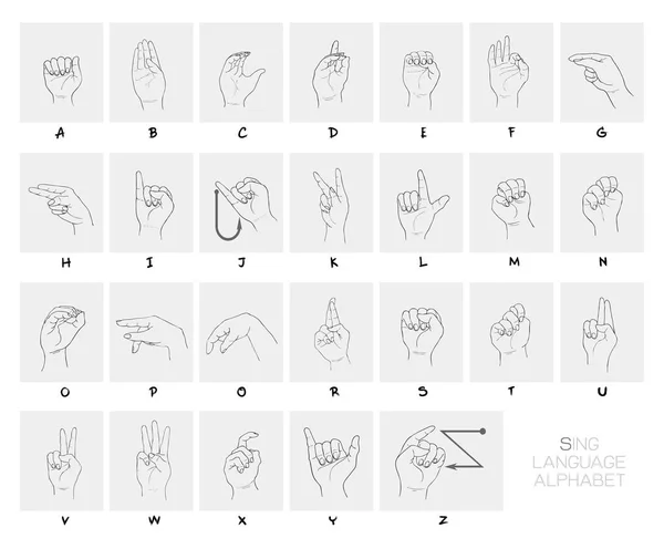 Sketch Set of Hand Sign Language Alphabet — Stock Vector