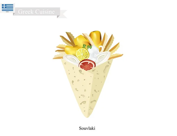 Zelfgemaakte Souvlaki, een populaire Griekse fastfood — Stockvector