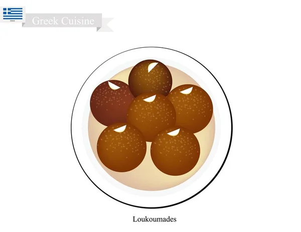 Loukoumades or Greek Dessert Balls With Sweet Syrup — Stock Vector