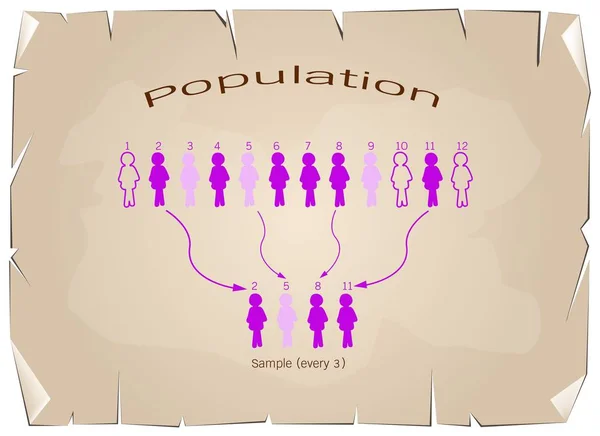 Исследовательский процесс выборки из целевой популяции — стоковый вектор