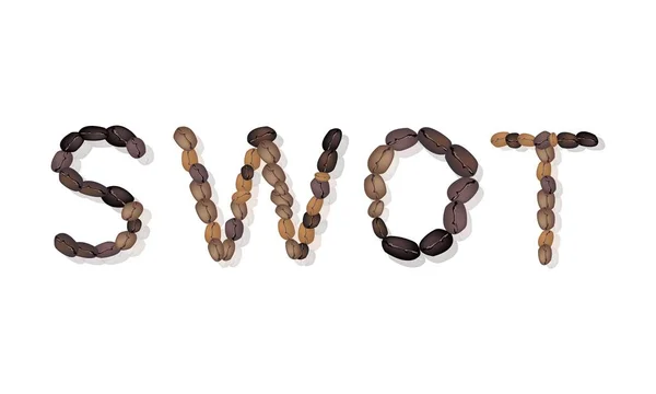 SWOT slovo vyrobený z pražených kávových zrn — Stockový vektor