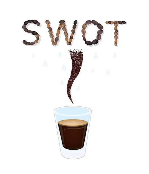 Tazza di caffè con SWOT Analysis Strategy Management — Vettoriale Stock
