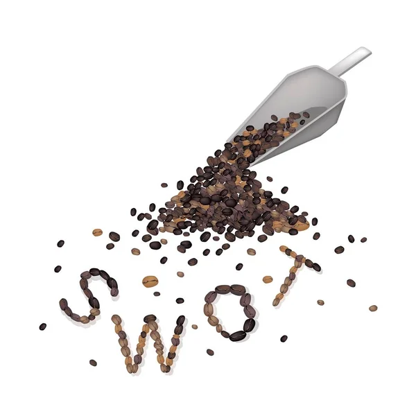 SWOT Word Made of Roasted Coffee Beans — Stock Vector